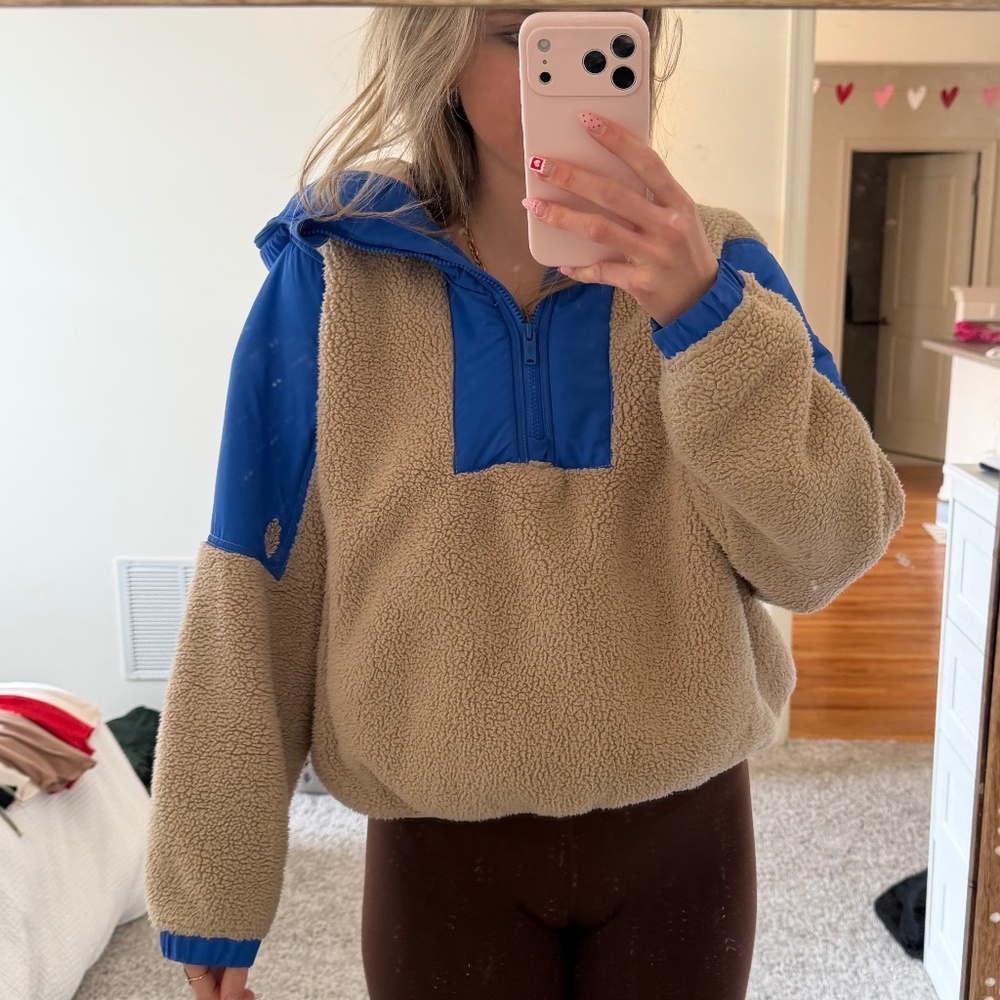 Free People Leas The Pack Half Zip Fleece Pop Over Hooded Jacket